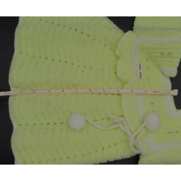 Hand Knit Baby Doll Dress With Pom-Poms & Ruffled Trim - Picture 14 of 15